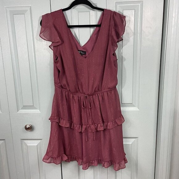 BCX Dresses & Skirts - BCX Mauve Fairy Flutter Sleeve Tiered Ruffle Mini Dress XL Whimsigoth Metallic‎